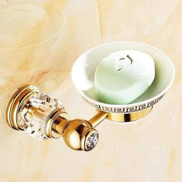 Planet Gates Soap Dish Brass Crystal Bathroom Accessories Set Polish Finish Gold Bathroom Hardware Set Europe Antique Bathroom Products ST1