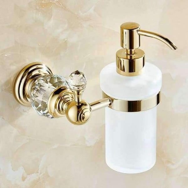 Planet Gates Soap dispenser Brass Crystal Bathroom Accessories Set Polish Finish Gold Bathroom Hardware Set Europe Antique Bathroom Products ST1