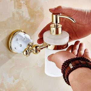 Planet Gates Soap Dispensers Luxury Golden Wall Mounted Liquid Soap Holder With Gold Frosted Glass Container Bottle Bathroom Products 5218
