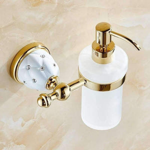 Planet Gates Soap Dispensers Luxury Golden Wall Mounted Liquid Soap Holder With Gold Frosted Glass Container Bottle Bathroom Products 5218