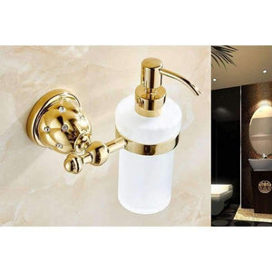 Planet Gates Soap Dispensers Luxury Golden Wall Mounted Liquid Soap Holder With Gold Frosted Glass Container Bottle Bathroom Products 5218