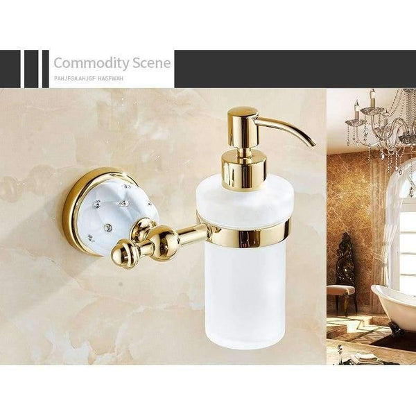 Planet Gates Soap Dispensers Luxury Golden Wall Mounted Liquid Soap Holder With Gold Frosted Glass Container Bottle Bathroom Products 5218