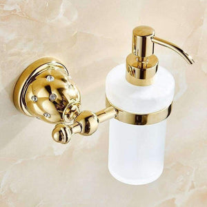 Planet Gates Soap Dispensers Luxury Golden Wall Mounted Liquid Soap Holder With Gold Frosted Glass Container Bottle Bathroom Products 5218