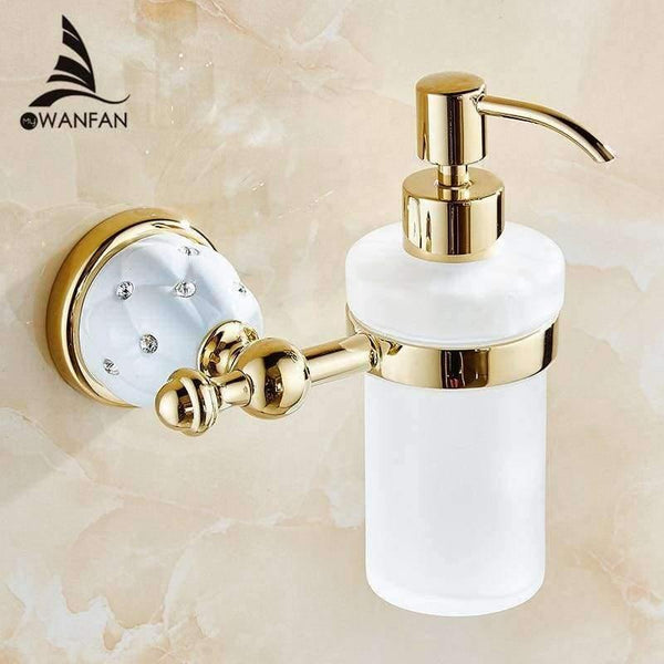 Planet Gates Soap Dispensers Luxury Golden Wall Mounted Liquid Soap Holder With Gold Frosted Glass Container Bottle Bathroom Products 5218