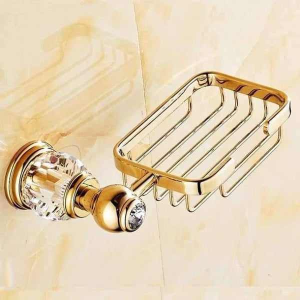 Planet Gates Soap Net Brass Crystal Bathroom Accessories Set Polish Finish Gold Bathroom Hardware Set Europe Antique Bathroom Products ST1