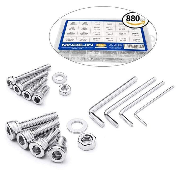 880Pcs M2 M3 M4 M5 Hex Hexagon Socket Screw Set Stainless Steel Flat Round Cap Head Screw Kit Bolts And Nuts Allen Bolts Set