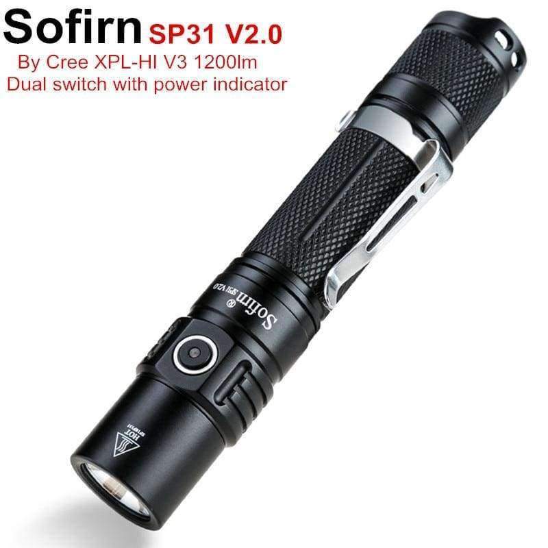 Planet Gates Sofirn SP31 V2.0 Powerful Tactical LED Flashlight 18650 Cree XPL HI 1200lm Torch Light Lamp with Dual Switch Power Indicator ATR