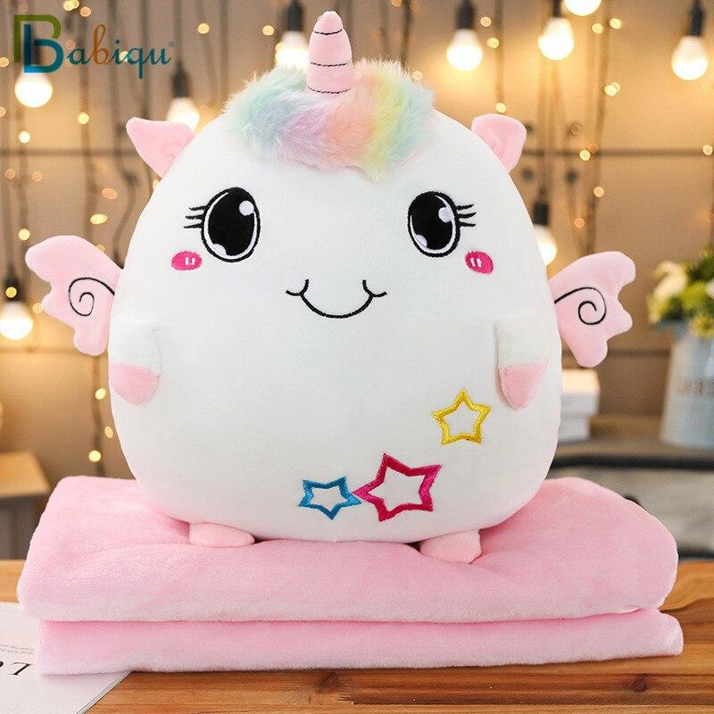 Planet Gates Soft Colorful Stuffed Animal 3 In 1 Pillow with Blanket Kawaii Plush Dinosaur Unicorn Elephant Cat Toy for Children Cartoon Gift