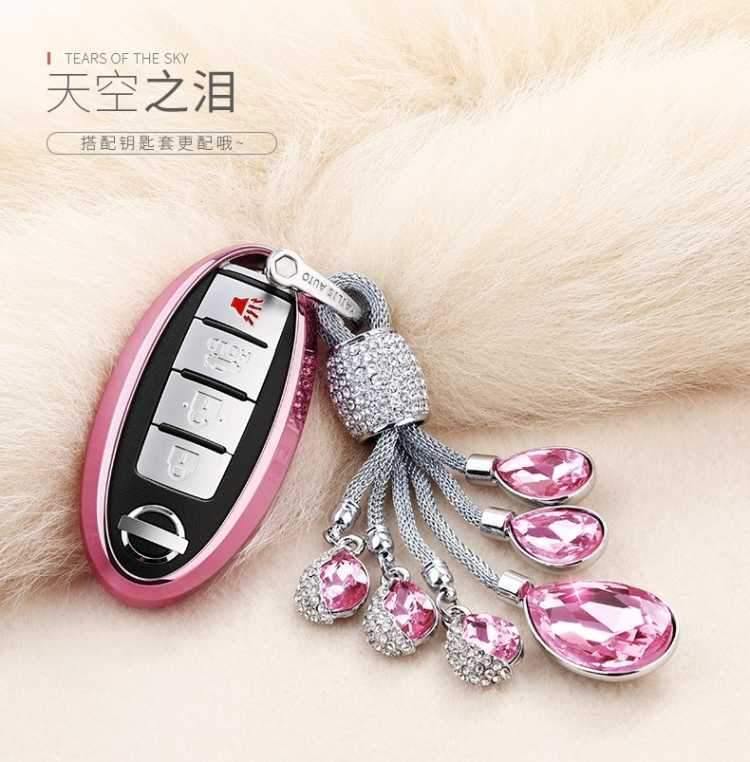 Planet Gates Soft TPU Car Key Case Auto Key Protection Cover For Nissan Infiniti QX50 Q50L Tears of the Sky Artificial Crystal Pendant