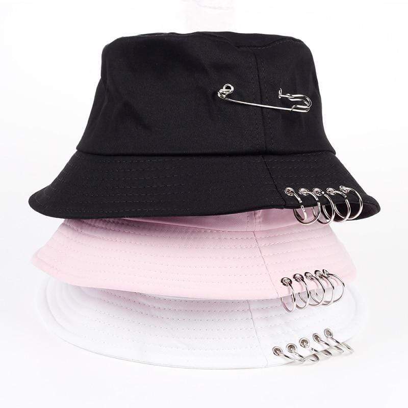Planet Gates Solid Color iron pin rings personality Bucket Hat cap for unisex women men cotton fishermen caps factory sells directly