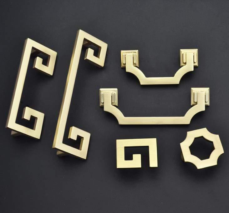 Solid Zinc Alloy Chinese Style Brushed Gold Handle Cabinet Drawer Knob Door Pull Chinese Style Half Moon