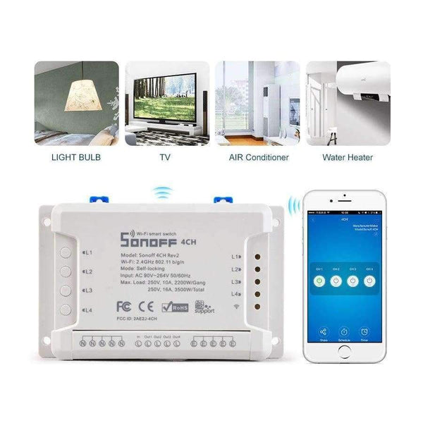 Planet Gates Sonoff 4CH R2 Smart Switch 4 Channels 2.4G Wifi Remote Control Smart automation modules for Home Appliances 10a