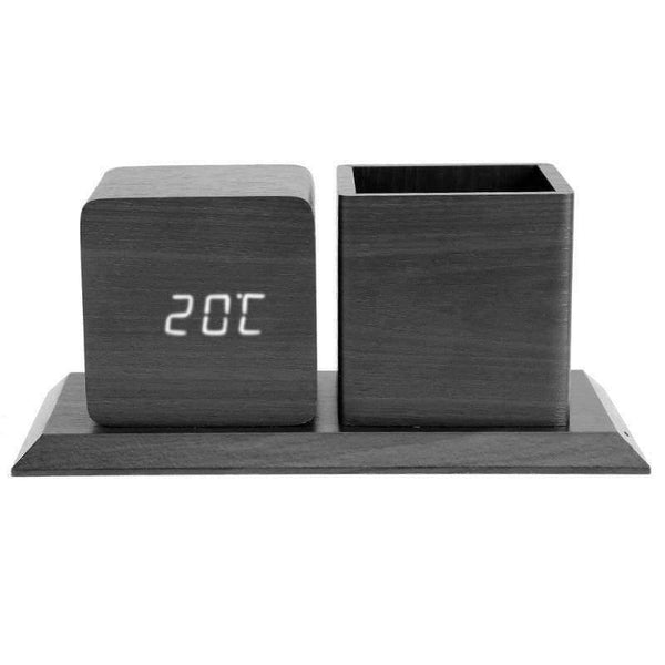 Planet Gates Sound Control Digital Electronic LED Alarm Clock Pencil Pen Holder Time Date Temp Display Desk Organizer Office Accessories