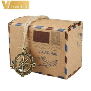 Planet Gates Souvenirs Boxes 50 pcs Kraft Travel Theme Air Mail Wedding Favor Gift Box Candy Pack Festive Party Supplies