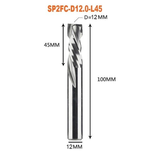 Planet Gates SP2FC-D12.0-L45 Compression milling cutter woodwork UP &amp; DOWN Cut Two Flutes Spiral Carbide Milling Tool CNC Router Wood End Mill Cutter Bits
