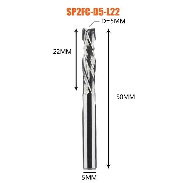 Planet Gates SP2FC-D5.0-L22 Compression milling cutter woodwork UP &amp; DOWN Cut Two Flutes Spiral Carbide Milling Tool CNC Router Wood End Mill Cutter Bits