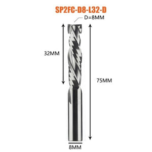 Planet Gates SP2FC-D8.0-L32 Compression milling cutter woodwork UP &amp; DOWN Cut Two Flutes Spiral Carbide Milling Tool CNC Router Wood End Mill Cutter Bits