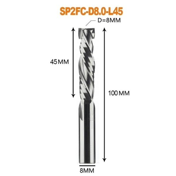 Planet Gates SP2FC-D8.0-L45 Compression milling cutter woodwork UP &amp; DOWN Cut Two Flutes Spiral Carbide Milling Tool CNC Router Wood End Mill Cutter Bits