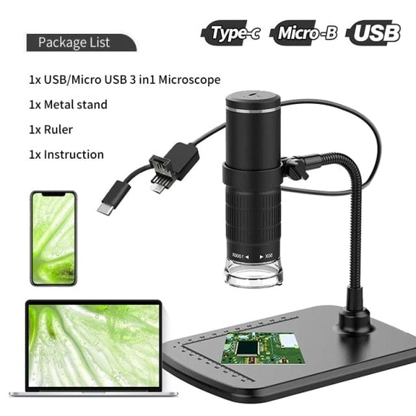 Planet Gates SPAIN / 1000X / 3 in 1 Microscope Wireless Digital Microscope Handheld USB HD Inspection Camera 50x-1000x Magnification with Flexible Stand For iPhone iPad PC