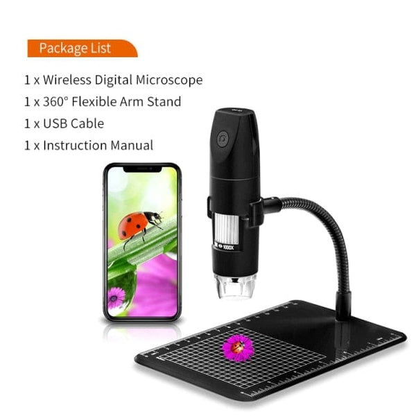 Planet Gates SPAIN / 1000X / 316 Wifi black Wireless Digital Microscope Handheld USB HD Inspection Camera 50x-1000x Magnification with Flexible Stand For iPhone iPad PC