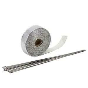Planet Gates SPAIN / 50mm 5M Silver 5M/10M/15M Thermal Exhaust Header Pipe Tape Heat Insulating Wrap Tape Fireproof Cloth Roll With Durable Steel Ties Kit