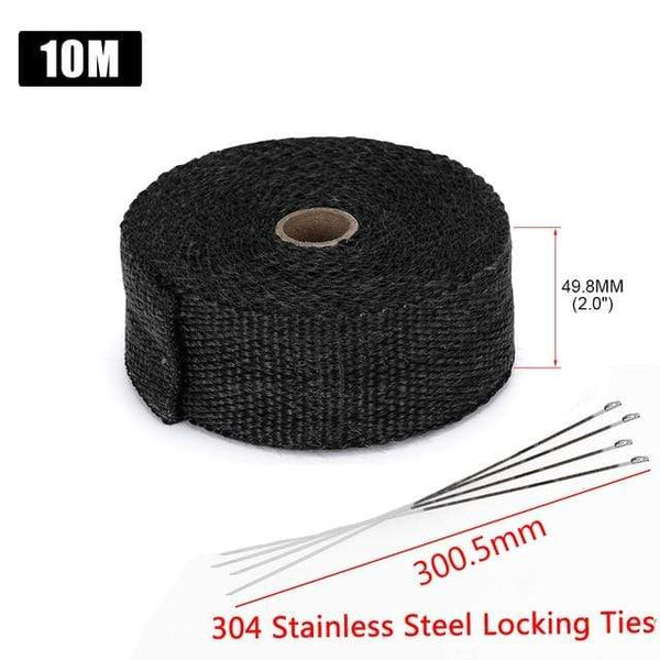 Planet Gates SPAIN / 5cm 10m black 5cm*5M 10M 15M Titanium/Black Exhaust Heat Wrap Roll for Motorcycle Fiberglass Heat Shield Tape with Stainless Ties