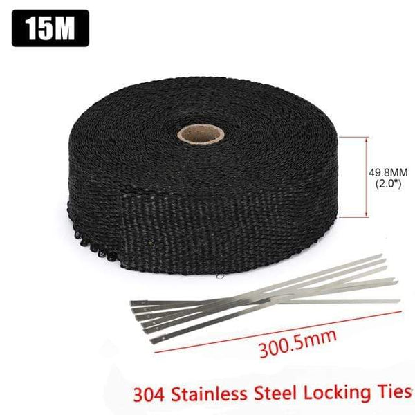 Planet Gates SPAIN / 5cm 15m black 5cm*5M 10M 15M Titanium/Black Exhaust Heat Wrap Roll for Motorcycle Fiberglass Heat Shield Tape with Stainless Ties