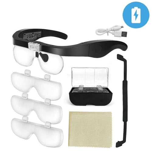 Planet Gates SPAIN / FDJ031 TKDMR USB Rechargeabl Head Mounted Binocular Eyewear Loupe Magnifier with 3LED Illuminated Headband Magnifying Glass For Reading