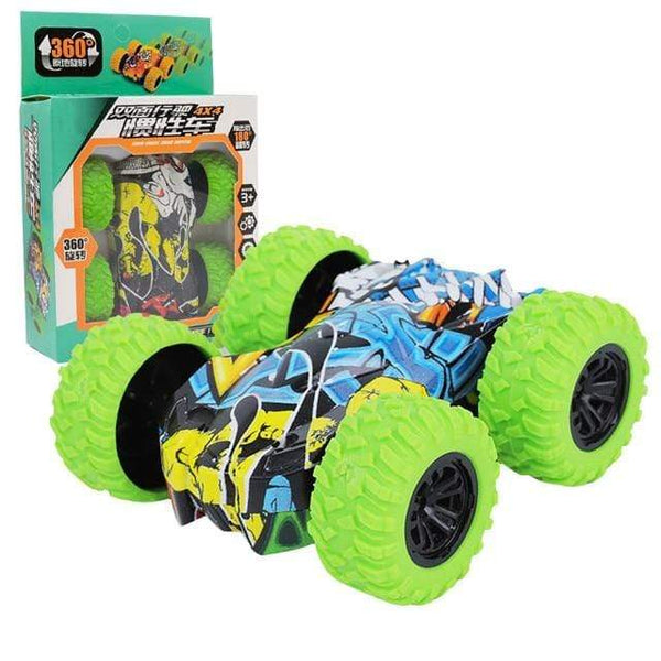 Planet Gates SPAIN / Green with box Friction Car Double-sided Graffiti Stunt Car 4wd Off-road Car Model Vehicle Children's Toy Die-casting Pull Back Racing Car