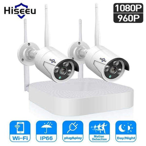 Planet Gates Spain / None / Black Hiseeu wifi home security camera system wifi 4CH 1080P CCTV NVR Kit 2pcs 960P/1080P wireless video surveillance IP camera system