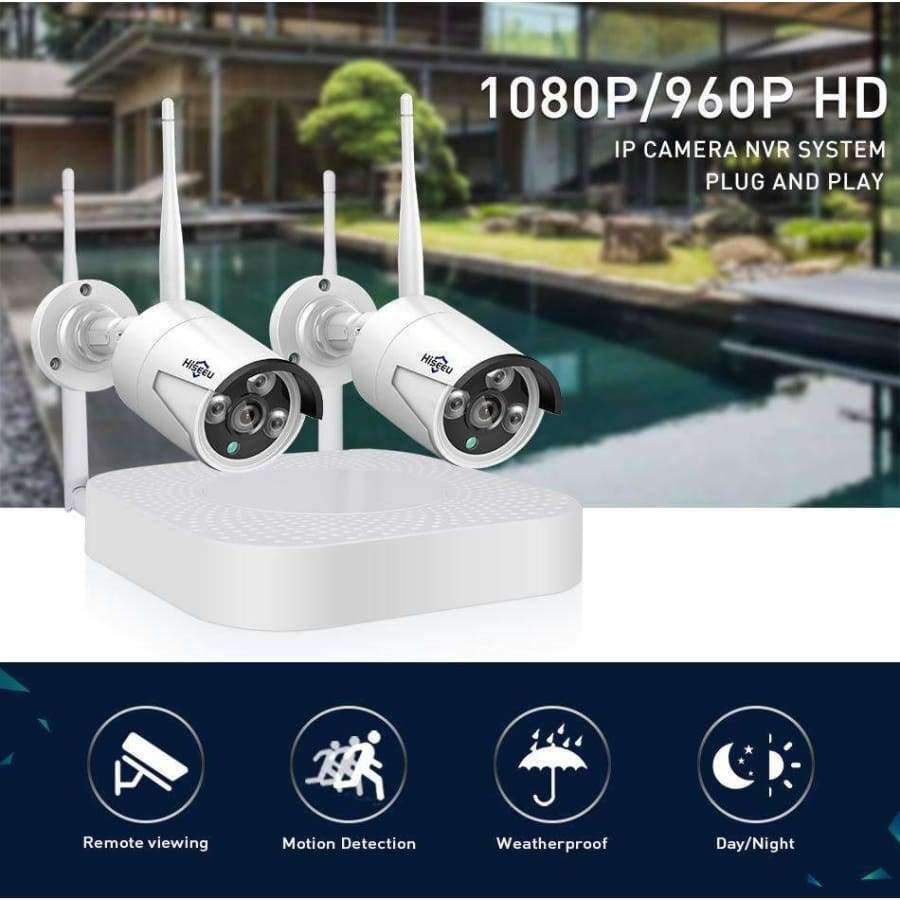 Planet Gates Spain / None / Black Hiseeu wifi home security camera system wifi 4CH 1080P CCTV NVR Kit 2pcs 960P/1080P wireless video surveillance IP camera system