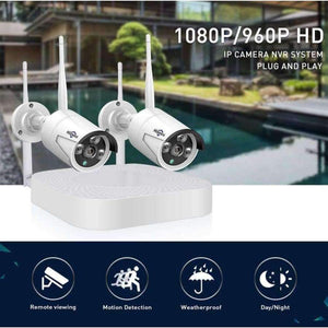 Planet Gates Spain / None / Black Hiseeu wifi home security camera system wifi 4CH 1080P CCTV NVR Kit 2pcs 960P/1080P wireless video surveillance IP camera system