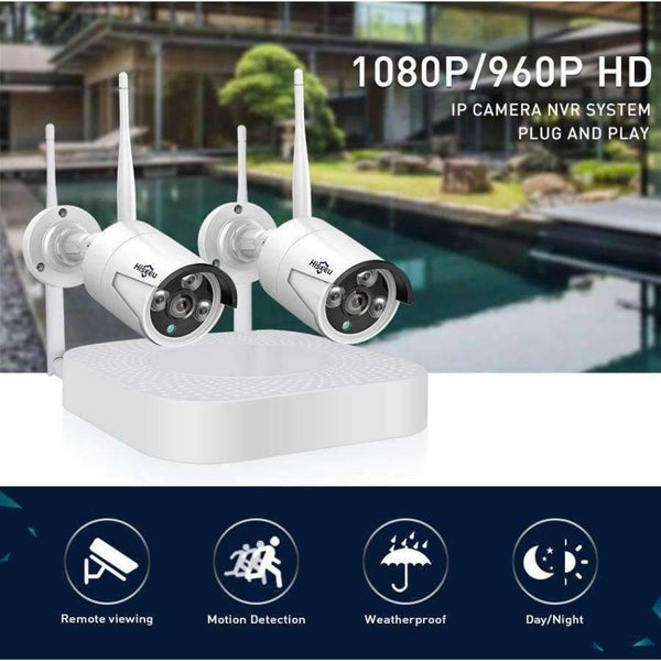 Planet Gates Spain / None / Black Hiseeu wifi home security camera system wifi 4CH 1080P CCTV NVR Kit 2pcs 960P/1080P wireless video surveillance IP camera system