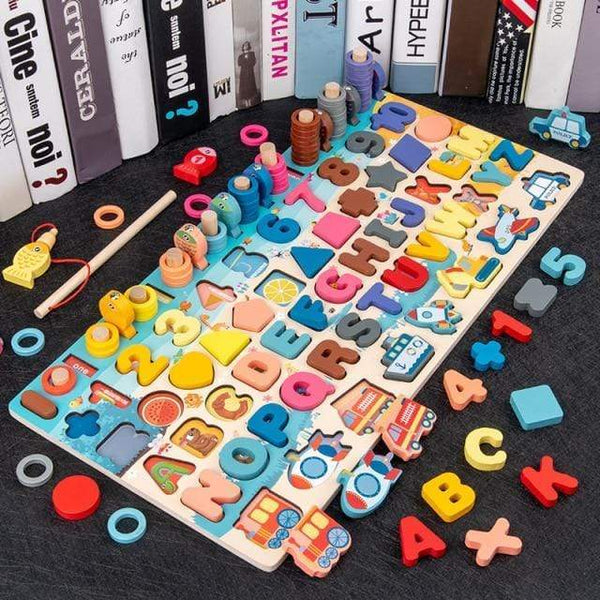 Planet Gates SPAIN / X-Car Letter Kids Montessori Math Toys For Toddlers Educational Wooden Puzzle Fishing Toys Count Number Shape Matching Sorter Games Board Toy