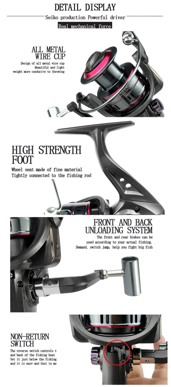 Planet Gates Spinning Fishing Reel 12BB + 1 Bearing Balls 1000-7000 Series Metal Coil Spinning Reel Boat Rock Fishing Wheel