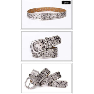 Planet Gates Split Leather + PU Rivet Belt Fashion Rhinestone Women's Studded Belts High Quality Male Leather Rock Women Strap For Jeans