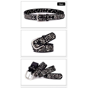 Planet Gates Split Leather + PU Rivet Belt Fashion Rhinestone Women's Studded Belts High Quality Male Leather Rock Women Strap For Jeans