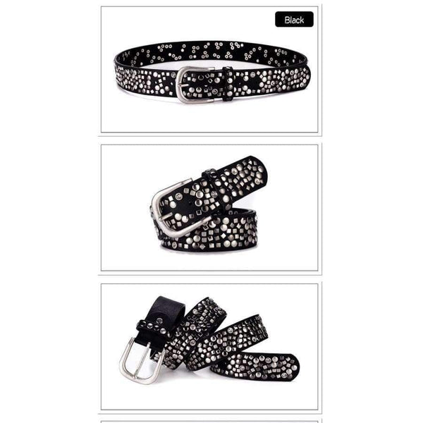 Planet Gates Split Leather + PU Rivet Belt Fashion Rhinestone Women's Studded Belts High Quality Male Leather Rock Women Strap For Jeans