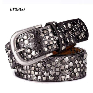 Planet Gates Split Leather + PU Rivet Belt Fashion Rhinestone Women's Studded Belts High Quality Male Leather Rock Women Strap For Jeans