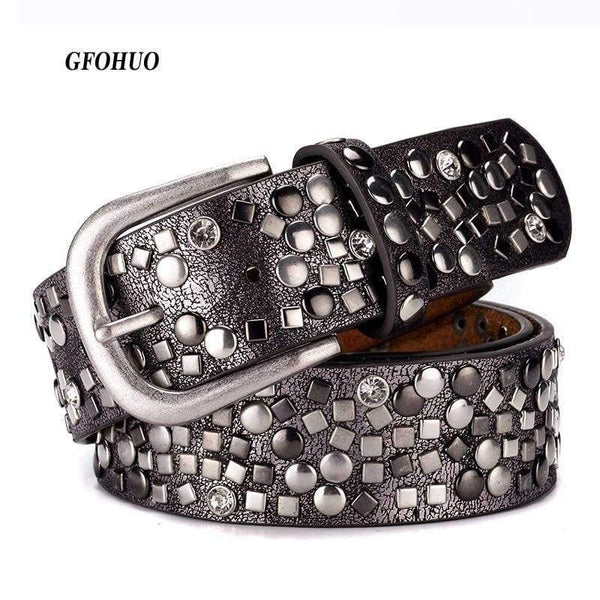 Planet Gates Split Leather + PU Rivet Belt Fashion Rhinestone Women's Studded Belts High Quality Male Leather Rock Women Strap For Jeans