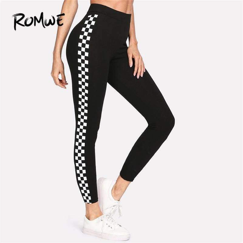 Planet Gates Sport Black Checkered Sideseam Yoga Women Leggings Active Trousers 2018 New Female Fitness Pants Running Sport Gym Tights