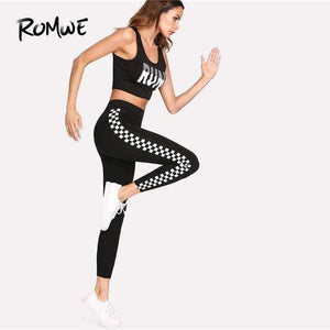 Planet Gates Sport Black Checkered Sideseam Yoga Women Leggings Active Trousers 2018 New Female Fitness Pants Running Sport Gym Tights