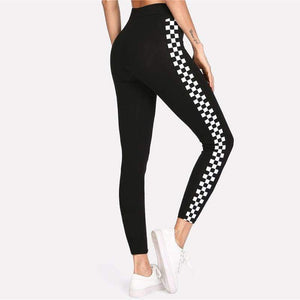 Planet Gates Sport Black Checkered Sideseam Yoga Women Leggings Active Trousers 2018 New Female Fitness Pants Running Sport Gym Tights