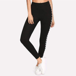 Planet Gates Sport Black Checkered Sideseam Yoga Women Leggings Active Trousers 2018 New Female Fitness Pants Running Sport Gym Tights