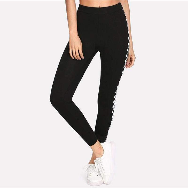 Planet Gates Sport Black Checkered Sideseam Yoga Women Leggings Active Trousers 2018 New Female Fitness Pants Running Sport Gym Tights