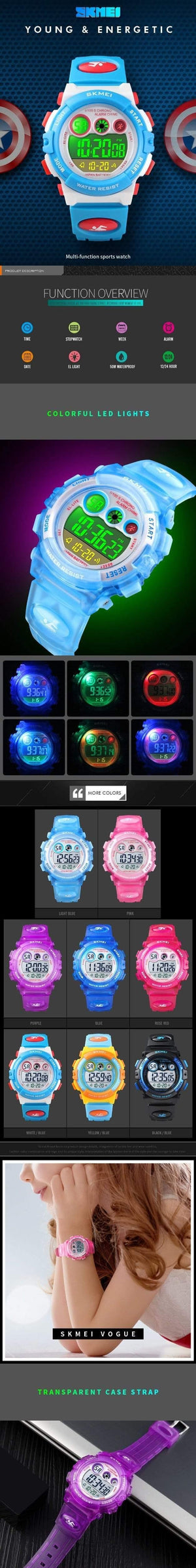 Planet Gates Sport Children Watch Waterproof LED Digital Kids Watches Luxury Electronic Watch for Kids Children Boys Girls Gifts