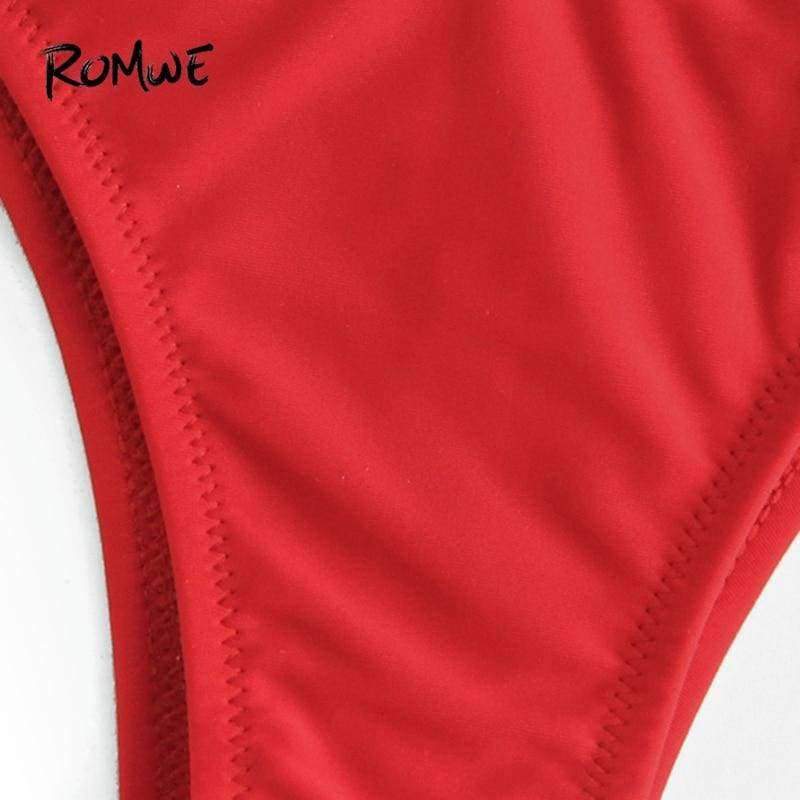 Planet Gates Sport Knot High Leg Bikini Set 2018 Summer Beach Sexy Swimwear Women Red Plain V-neck Slim Bikinis With Chest Pad