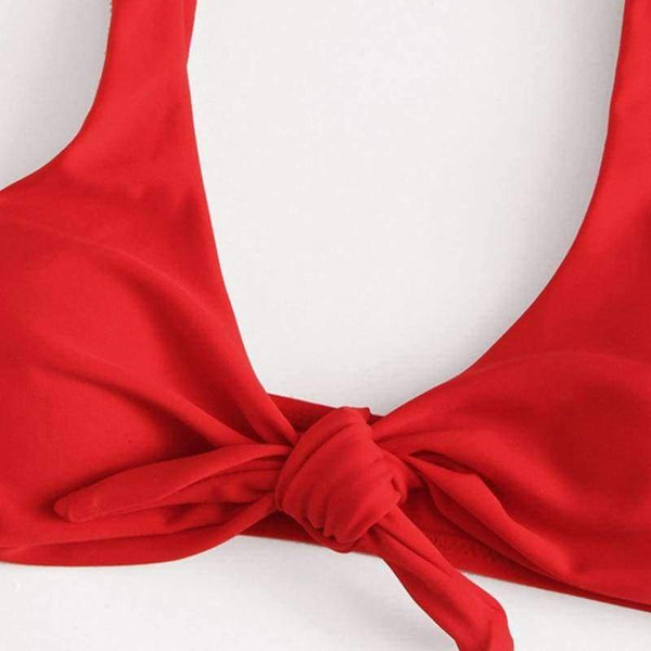 Planet Gates Sport Knot High Leg Bikini Set 2018 Summer Beach Sexy Swimwear Women Red Plain V-neck Slim Bikinis With Chest Pad