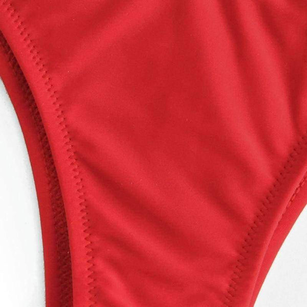 Planet Gates Sport Knot High Leg Bikini Set 2018 Summer Beach Sexy Swimwear Women Red Plain V-neck Slim Bikinis With Chest Pad
