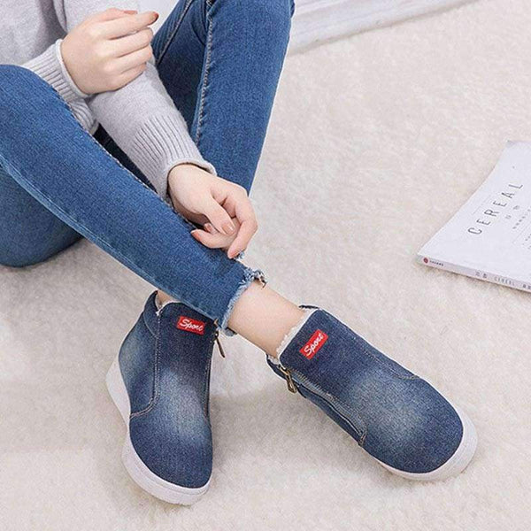 Planet Gates Sports Shoes Women 2018 New Hot Style Sneakers Women Shoes Plus Size Denim Zip Plush Plaform Vulcanize Shoes tenis feminino